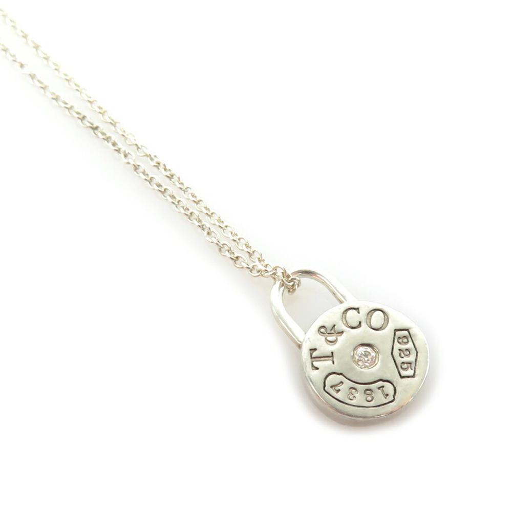 Tiffany Co Round Lock Necklace Single Diamond Sterling Silver